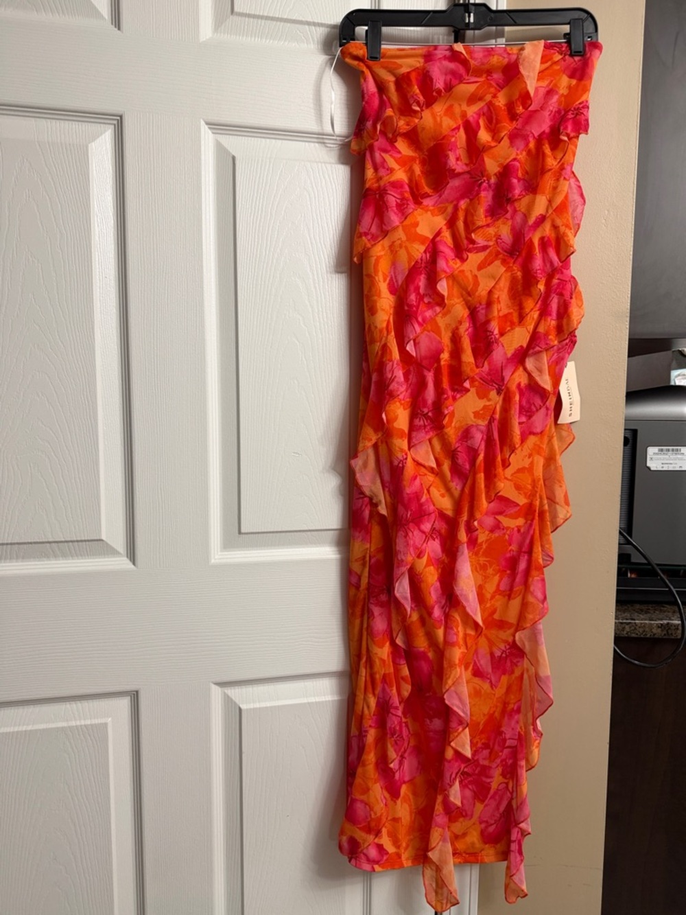 SHEIN Orange and Hot Pink High-Low Ruffle Dress